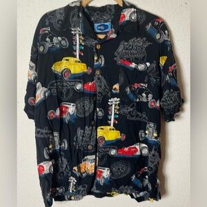 Vtg Pacific Blue 100% Rayon Men's Faded Black Hawaiian Shirt Men's M Hot Rods